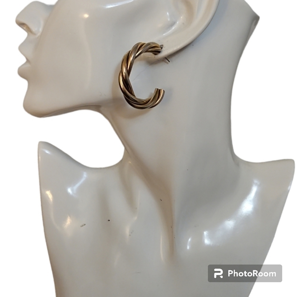Vtg Silvertone Twisted Hollow Hoop Earrings 28$